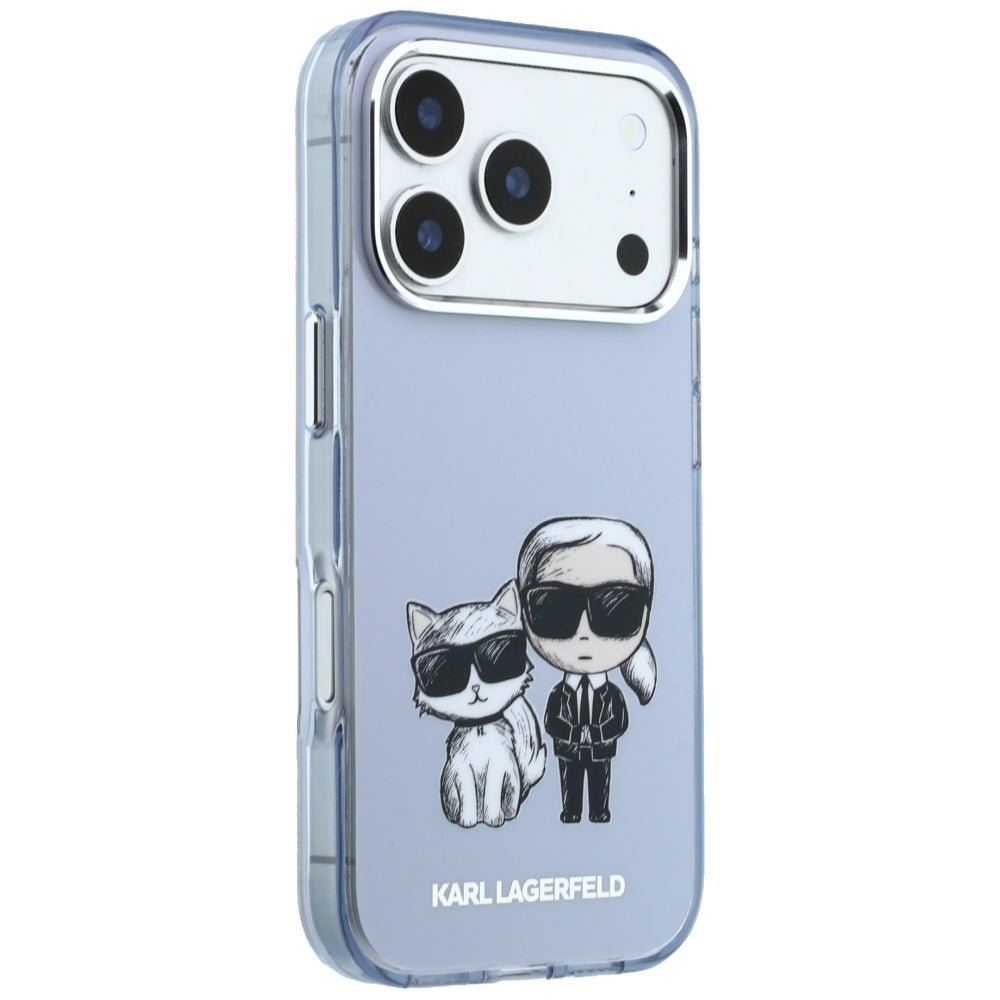 Karl Lagerfeld iPhone 17 Pro Max / iPhone 18 Pro Max - Σκληρή Θήκη με Πλαίσιο Σιλικόνης - IML Karl and Choupette Bodies Sketch Print MagSafe - Light Blue