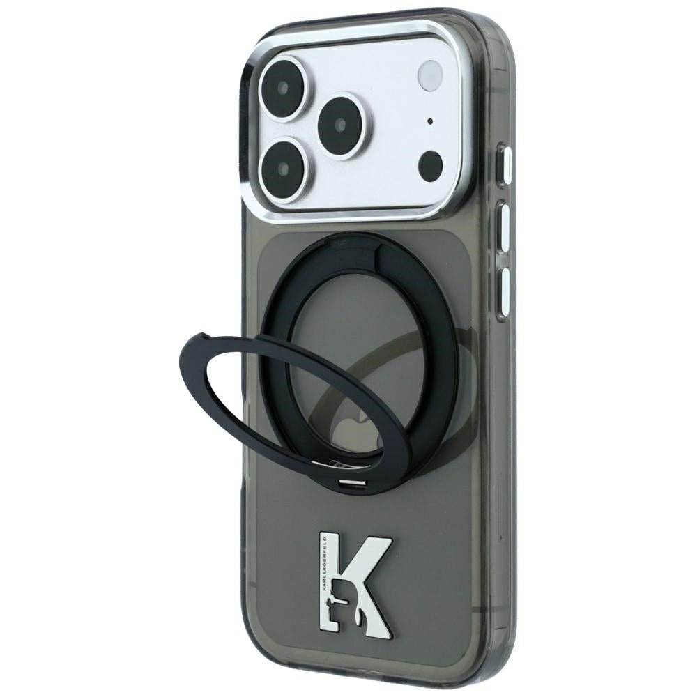 Karl Lagerfeld iPhone 17 Pro Max / iPhone 18 Pro Max - Σκληρή Θήκη με Πλαίσιο Σιλικόνης και Δαχτυλίδι Συγκράτησης - IML Ring Stand 360 Kameo Metal MagSafe - Black
