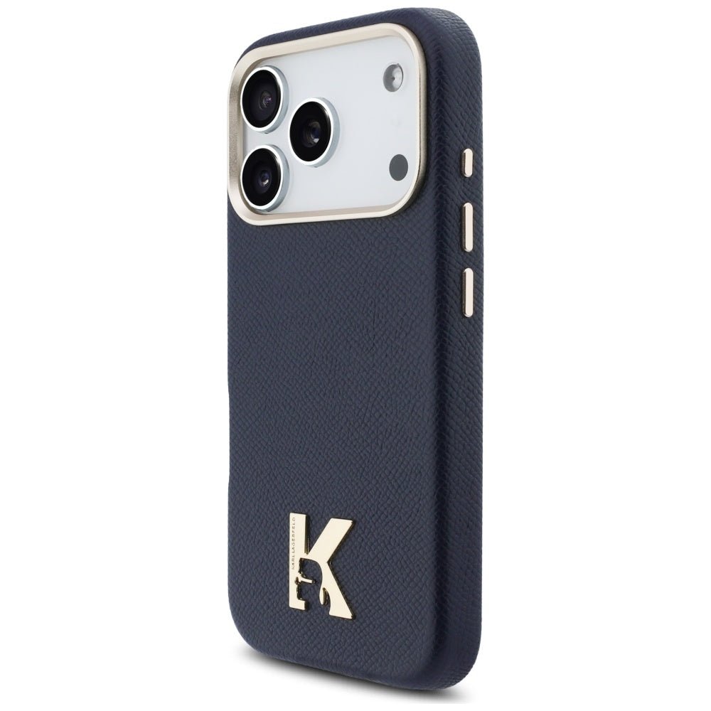 Karl Lagerfeld iPhone 17 Pro Max - Σκληρή Θήκη με Επένδυση Οικολογικού Δέρματος και MagSafe - Karl Head Logo - Blue