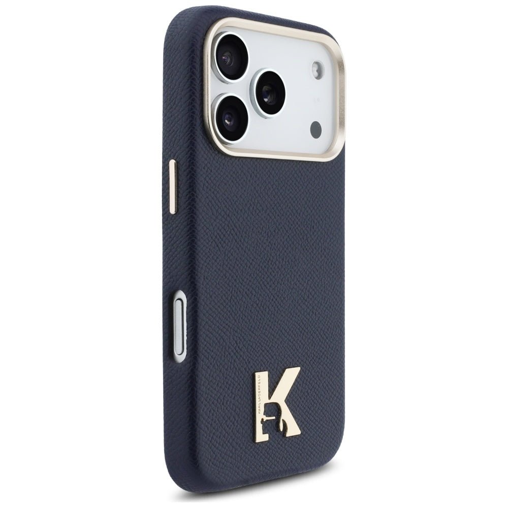 Karl Lagerfeld iPhone 17 Pro Max - Σκληρή Θήκη με Επένδυση Οικολογικού Δέρματος και MagSafe - Karl Head Logo - Blue