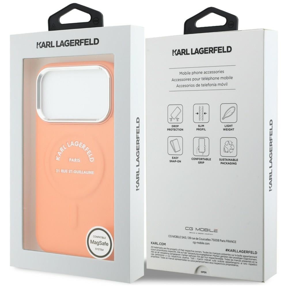 Karl Lagerfeld iPhone 17 Pro Max - Σκληρή Θήκη με Επένδυση Οικολογικού Δέρματος - Karl RSG Logo MagSafe - Orange