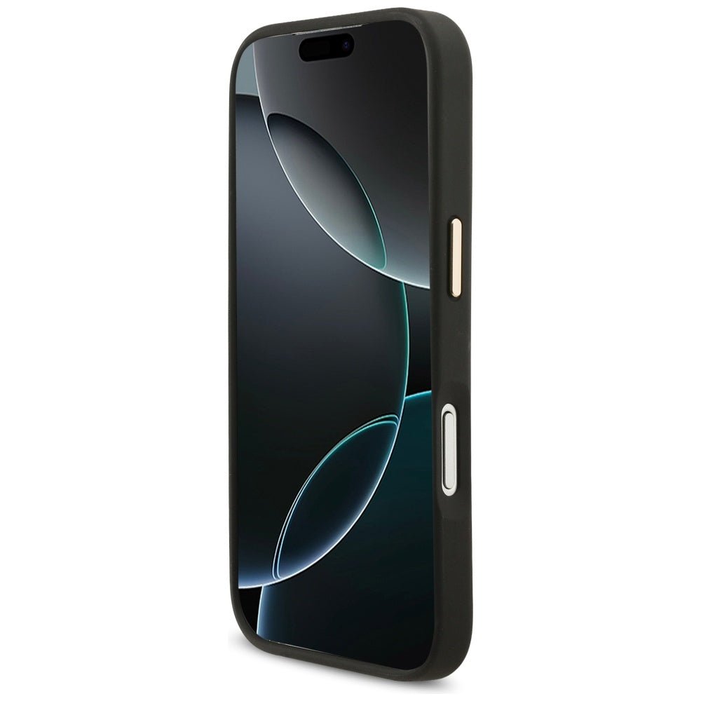 Karl Lagerfeld iPhone 17 Pro Max - Σκληρή Θήκη με Επένδυση Συνθετικού Δέρματος και Λουράκι - Big Strap Choupette Metal Logo MagSafe - Black