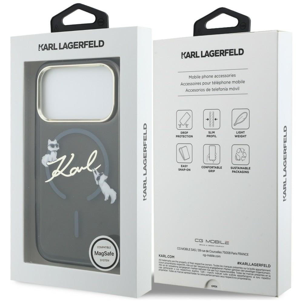 Karl Lagerfeld iPhone 17 Pro Max - Σκληρή Θήκη με Πλαίσιο Σιλικόνης - IML Choupettes Karl Script Logo MagSafe - Black