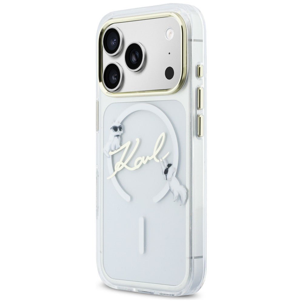 Karl Lagerfeld iPhone 17 Pro Max - Σκληρή Θήκη με Πλαίσιο Σιλικόνης - IML Choupettes Karl Script Logo MagSafe - Clear