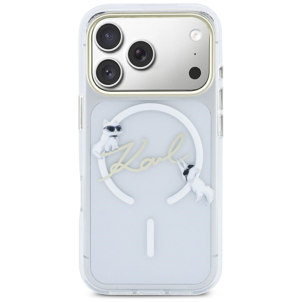 Karl Lagerfeld iPhone 17 Pro Max - Σκληρή Θήκη με Πλαίσιο Σιλικόνης - IML Choupettes Karl Script Logo MagSafe - Clear