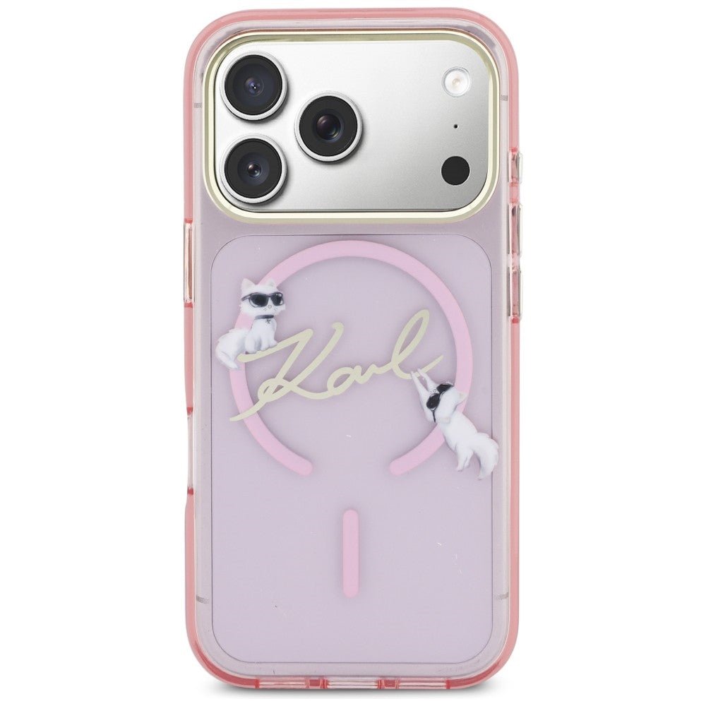 Karl Lagerfeld iPhone 17 Pro Max - Σκληρή Θήκη με Πλαίσιο Σιλικόνης - IML Choupettes Karl Script Logo MagSafe - Pink