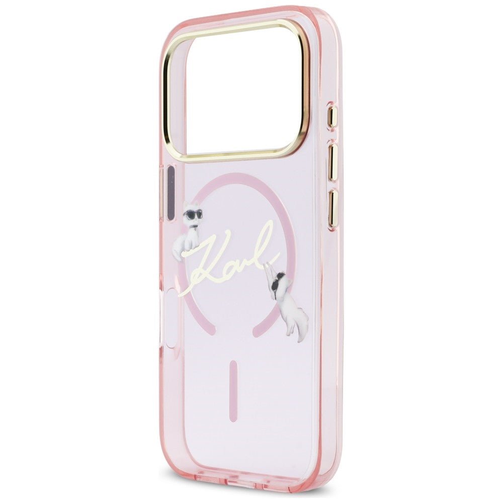 Karl Lagerfeld iPhone 17 Pro Max - Σκληρή Θήκη με Πλαίσιο Σιλικόνης - IML Choupettes Karl Script Logo MagSafe - Pink