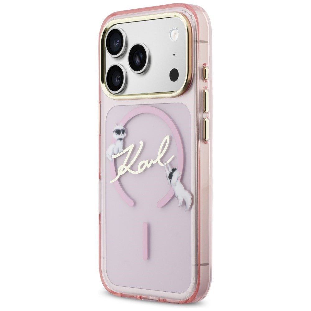 Karl Lagerfeld iPhone 17 Pro Max - Σκληρή Θήκη με Πλαίσιο Σιλικόνης - IML Choupettes Karl Script Logo MagSafe - Pink