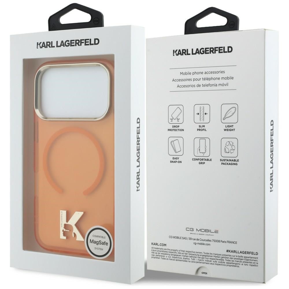 Karl Lagerfeld iPhone 17 Pro Max - Σκληρή Θήκη με Πλαίσιο Σιλικόνης - IML K Head Logo MagSafe - Orange
