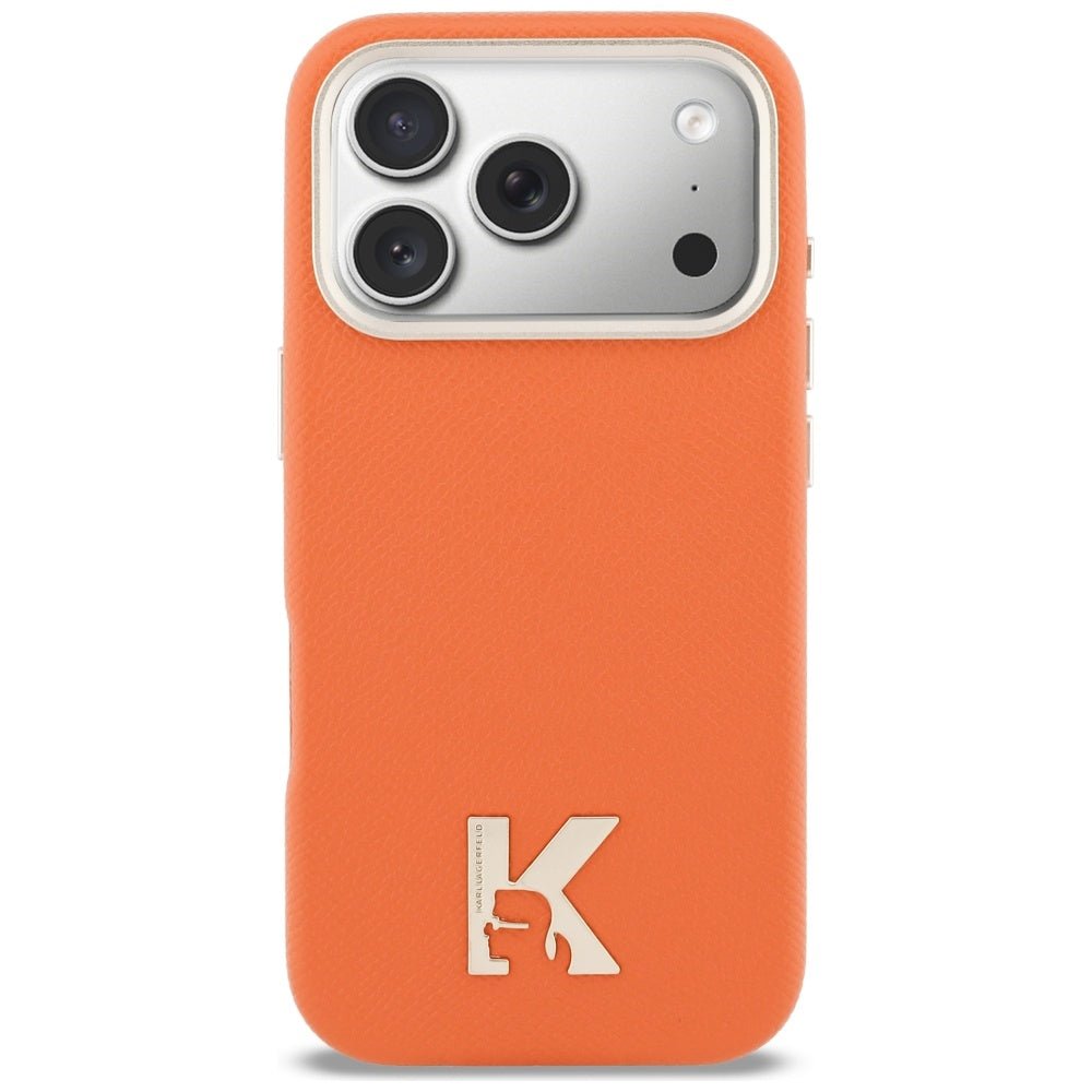 Karl Lagerfeld iPhone 17 Pro - Σκληρή Θήκη με Επένδυση Οικολογικού Δέρματος και MagSafe - Karl Head Logo - Orange