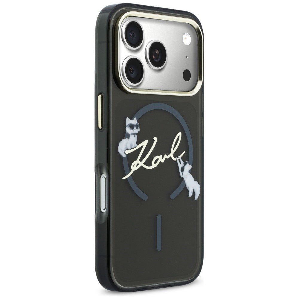 Karl Lagerfeld iPhone 17 Pro - Σκληρή Θήκη με Πλαίσιο Σιλικόνης - IML Choupettes Karl Script Logo MagSafe - Black