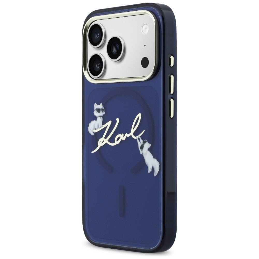 Karl Lagerfeld iPhone 17 Pro - Σκληρή Θήκη με Πλαίσιο Σιλικόνης - IML Choupettes Karl Script Logo MagSafe - Blue