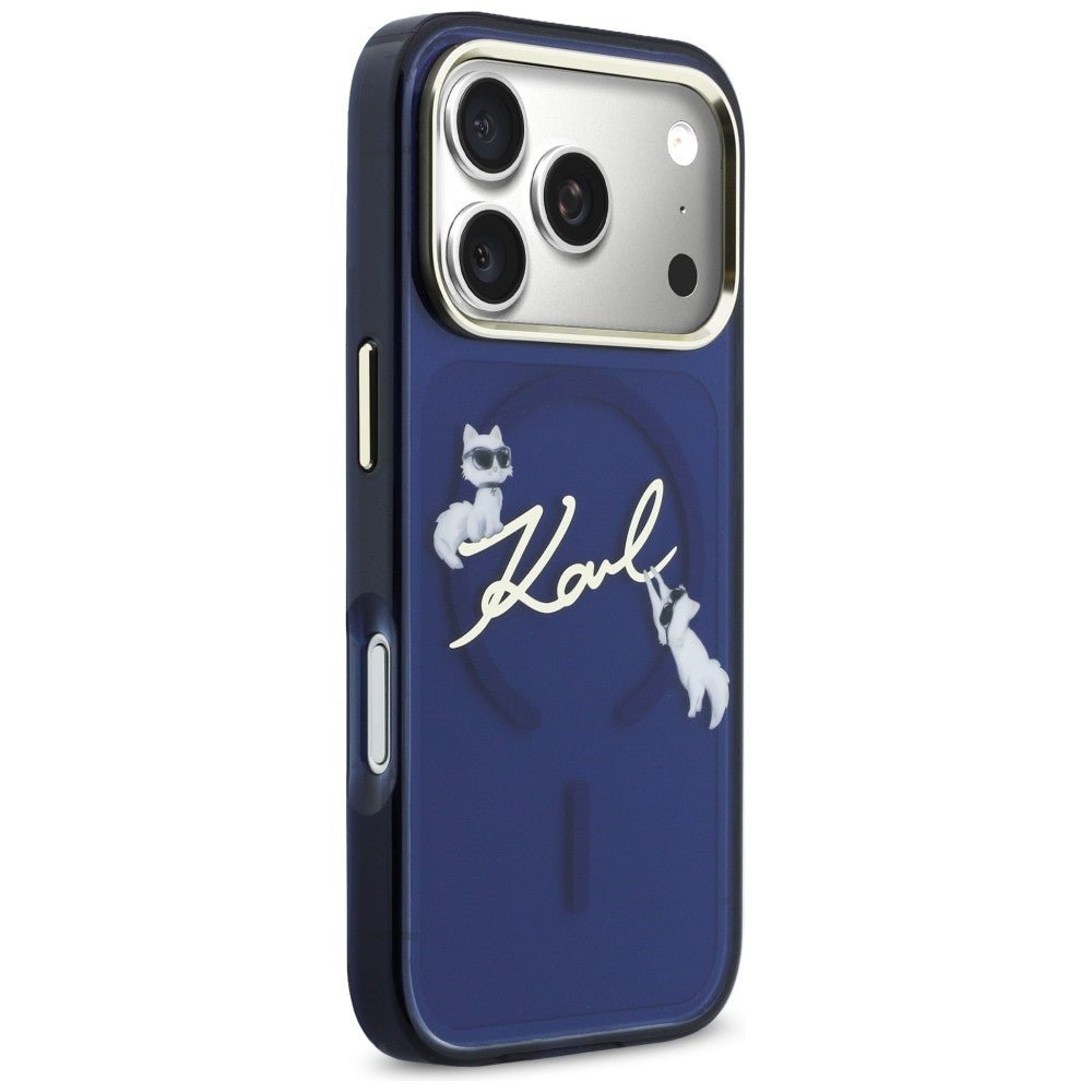 Karl Lagerfeld iPhone 17 Pro - Σκληρή Θήκη με Πλαίσιο Σιλικόνης - IML Choupettes Karl Script Logo MagSafe - Blue