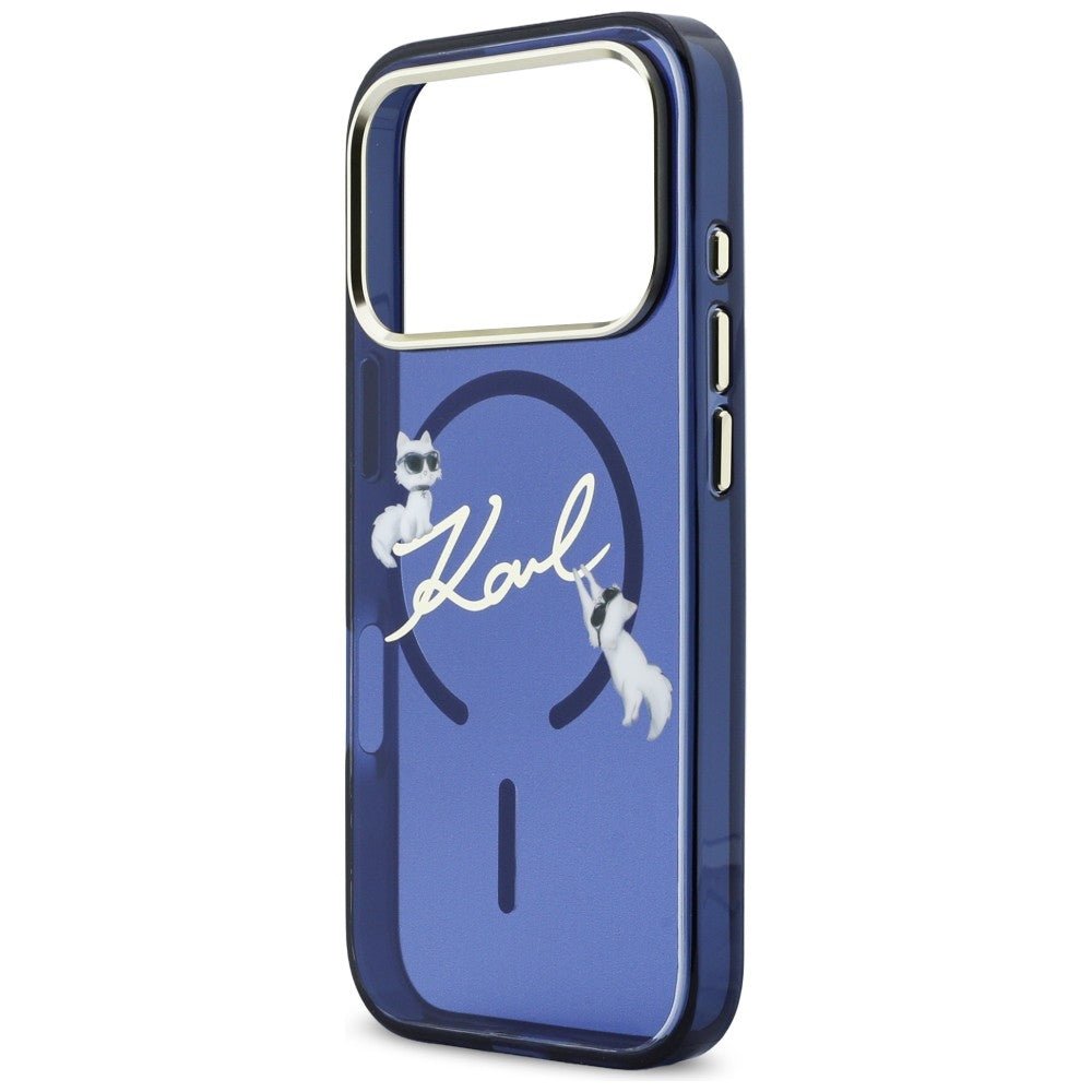 Karl Lagerfeld iPhone 17 Pro - Σκληρή Θήκη με Πλαίσιο Σιλικόνης - IML Choupettes Karl Script Logo MagSafe - Blue