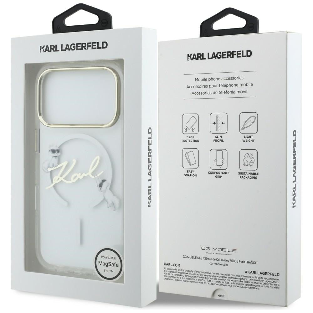 Karl Lagerfeld iPhone 17 Pro - Σκληρή Θήκη με Πλαίσιο Σιλικόνης - IML Choupettes Karl Script Logo MagSafe - Clear
