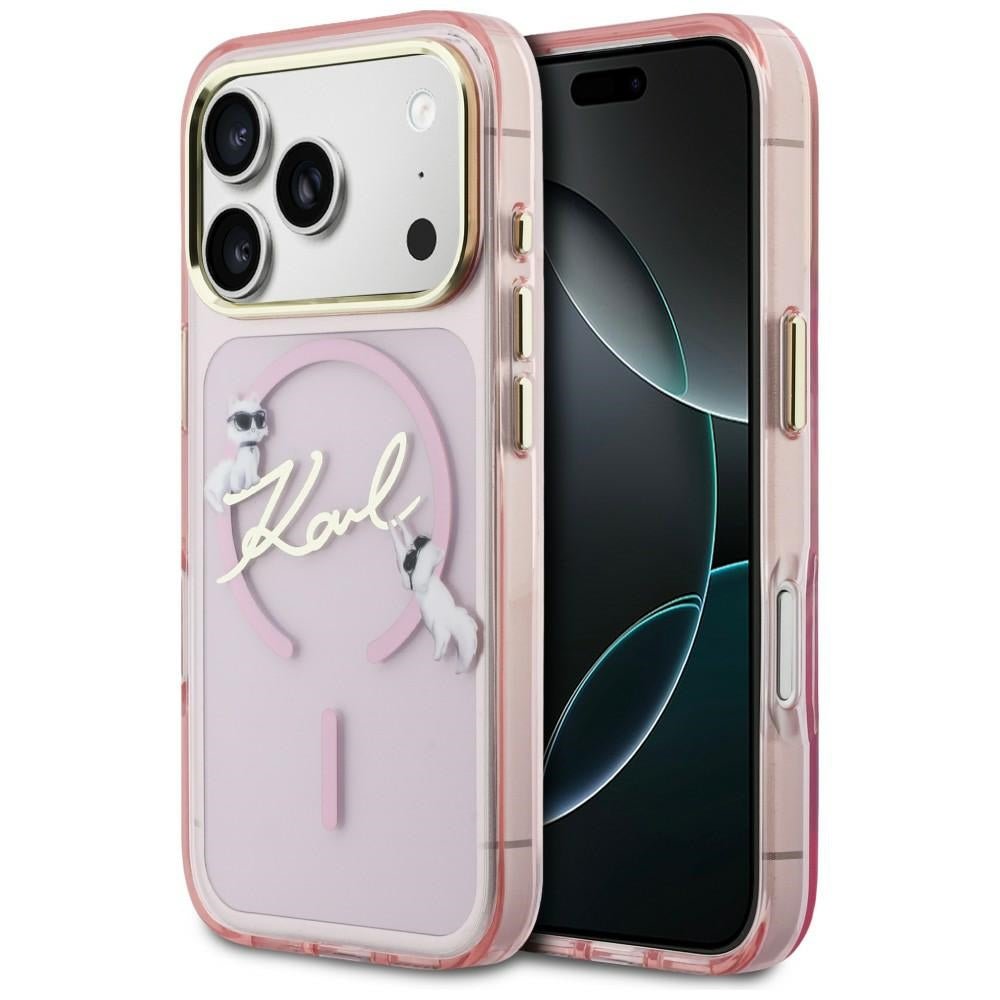 Karl Lagerfeld iPhone 17 Pro - Σκληρή Θήκη με Πλαίσιο Σιλικόνης - IML Choupettes Karl Script Logo MagSafe - Pink
