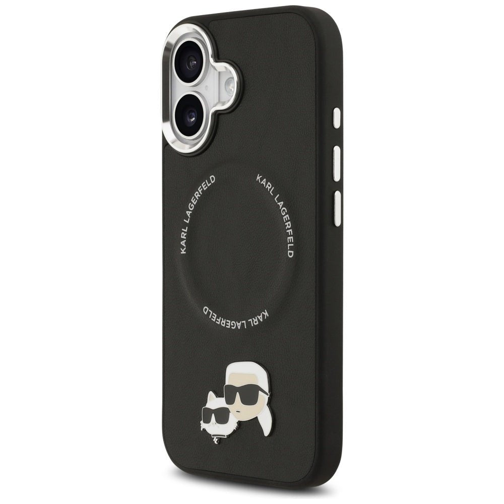 Karl Lagerfeld iPhone 17 - Σκληρή Θήκη με Επένδυση Συνθετικού Δέρματος - Karl and Choupette Pins MagSafe - Black