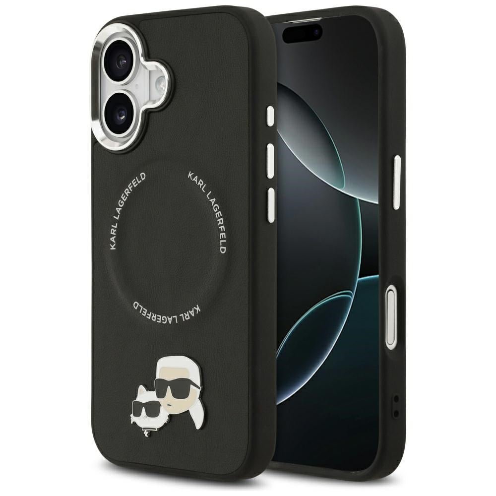 Karl Lagerfeld iPhone 17 - Σκληρή Θήκη με Επένδυση Συνθετικού Δέρματος - Karl and Choupette Pins MagSafe - Black