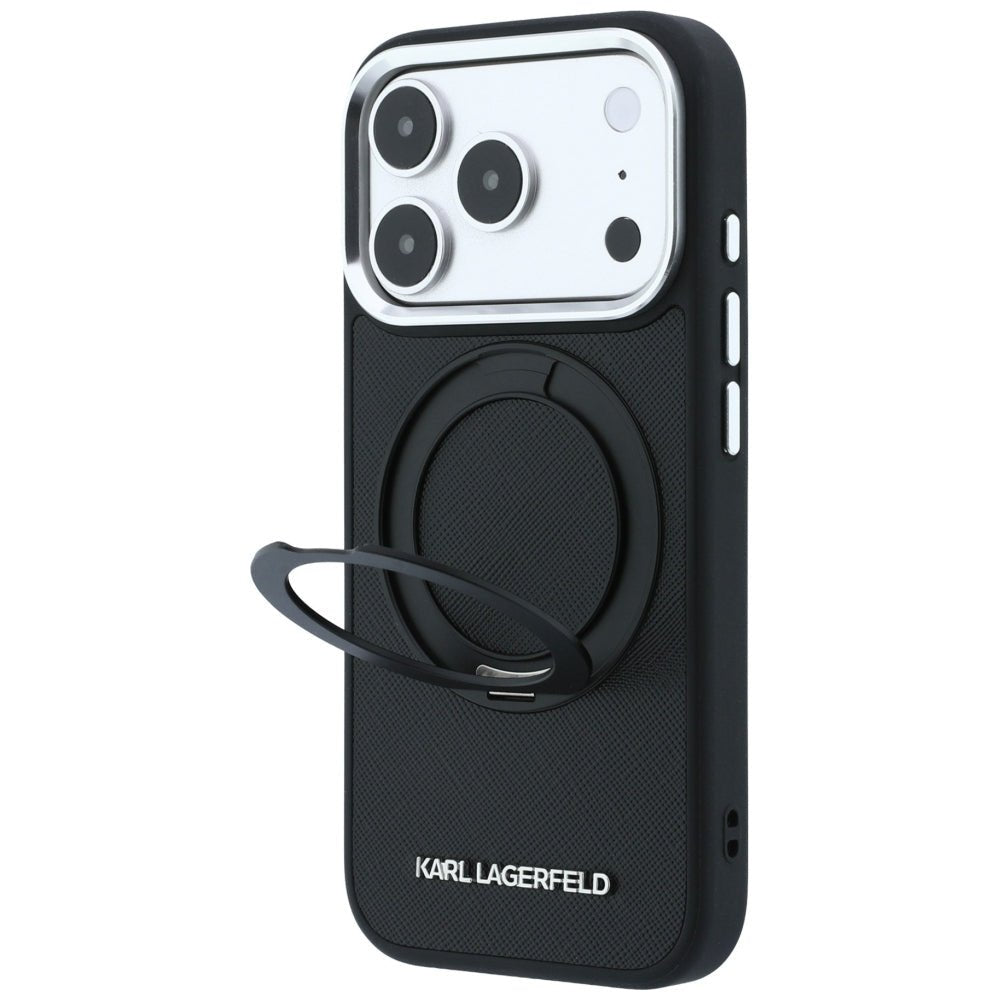 Karl Lagerfeld iPhone 18 Pro / iPhone 17 Pro - Σκληρή Θήκη με Δαχτυλίδι Συγκράτησης MagSafe - Ring Stand 360 Saffiano - Black