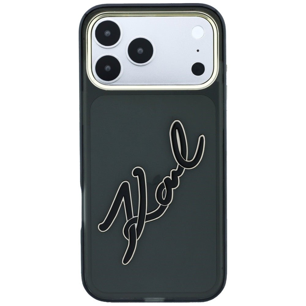 Karl Lagerfeld iPhone 18 Pro / iPhone 17 Pro - Σκληρή Θήκη με Πλαίσιο Σιλικόνης - IML Big Signature Resin Metal Frame - Black