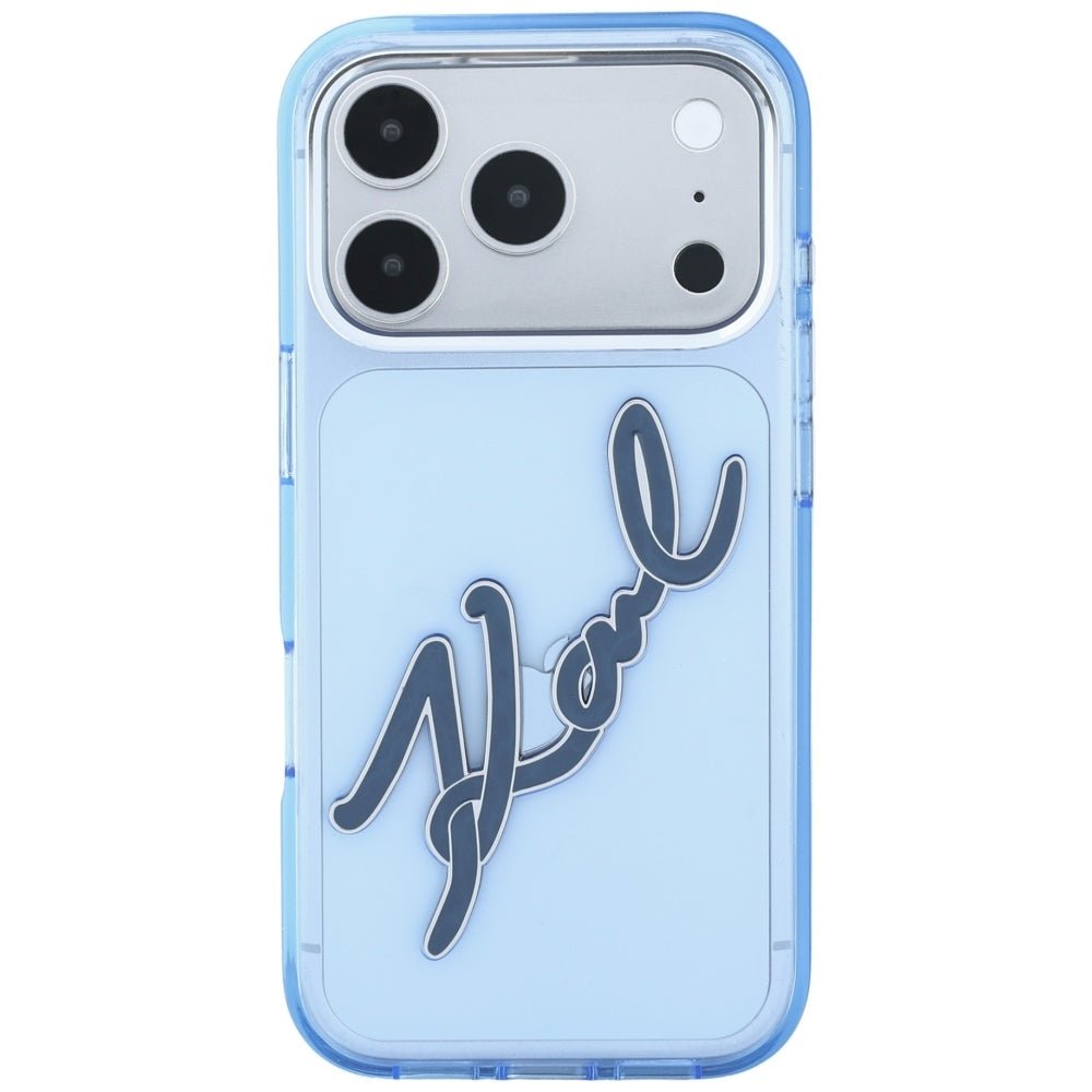 Karl Lagerfeld iPhone 18 Pro / iPhone 17 Pro - Σκληρή Θήκη με Πλαίσιο Σιλικόνης - IML Big Signature Resin Metal Frame - Blue