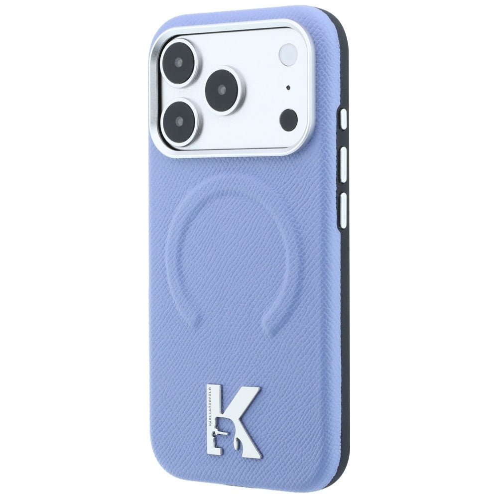 Karl Lagerfeld iPhone 18 Pro / iPhone 17 Pro - Σκληρή Θήκη με Πλαίσιο Σιλικόνης MagSafe - Grained Embossed Ring & Kameo Logo - Light Blue