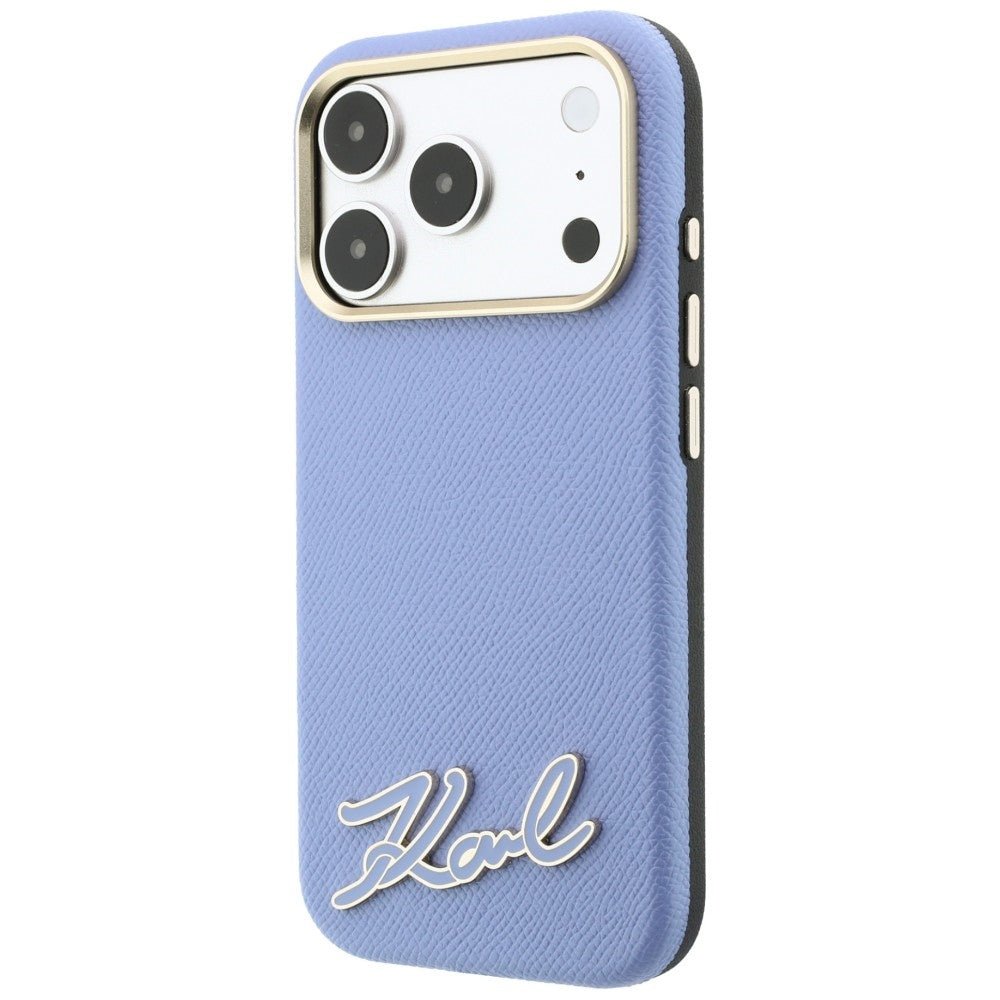 Karl Lagerfeld iPhone 18 Pro / iPhone 17 Pro - Σκληρή Θήκη με Πλαίσιο Σιλικόνης MagSafe - Grained with Resin Signature Logo - Light Blue