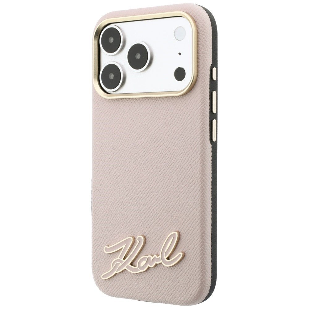 Karl Lagerfeld iPhone 18 Pro / iPhone 17 Pro - Σκληρή Θήκη με Πλαίσιο Σιλικόνης MagSafe - Grained with Resin Signature Logo - Pink