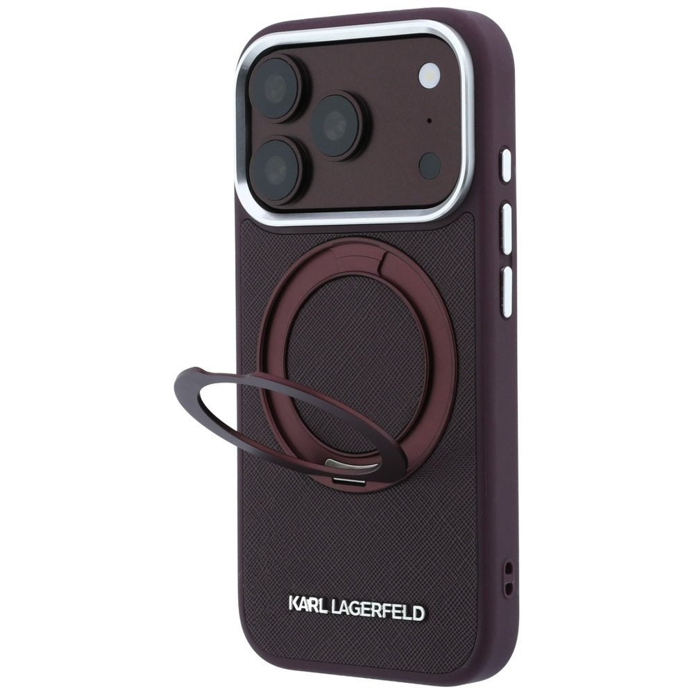 Karl Lagerfeld iPhone 18 Pro Max / iPhone 17 Pro Max - Σκληρή Θήκη με Δαχτυλίδι Συγκράτησης MagSafe - Ring Stand 360 Saffiano - Burgundy