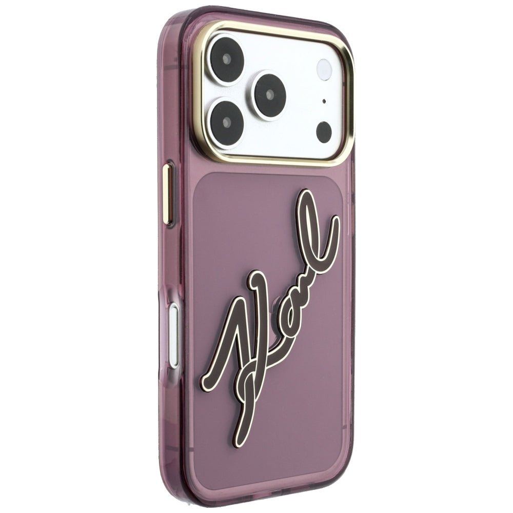 Karl Lagerfeld iPhone 18 Pro Max / iPhone 17 Pro Max - Σκληρή Θήκη με Πλαίσιο Σιλικόνης - IML Big Signature Resin Metal Frame - Burgundy