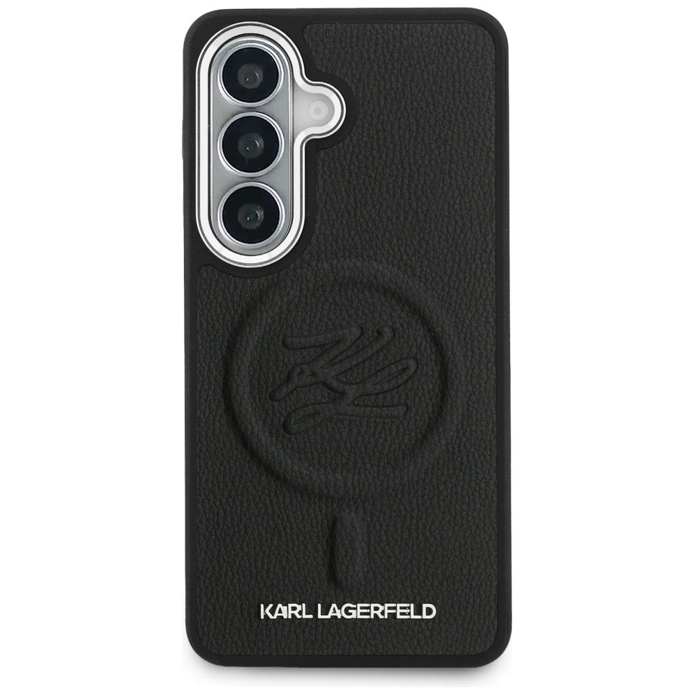 Karl Lagerfeld Samsung Galaxy S26 - Σκληρή Θήκη με Επένδυση Οικολογικού Δέρματος και MagSafe - Embossed Ring Initial and Metal Logo - Black