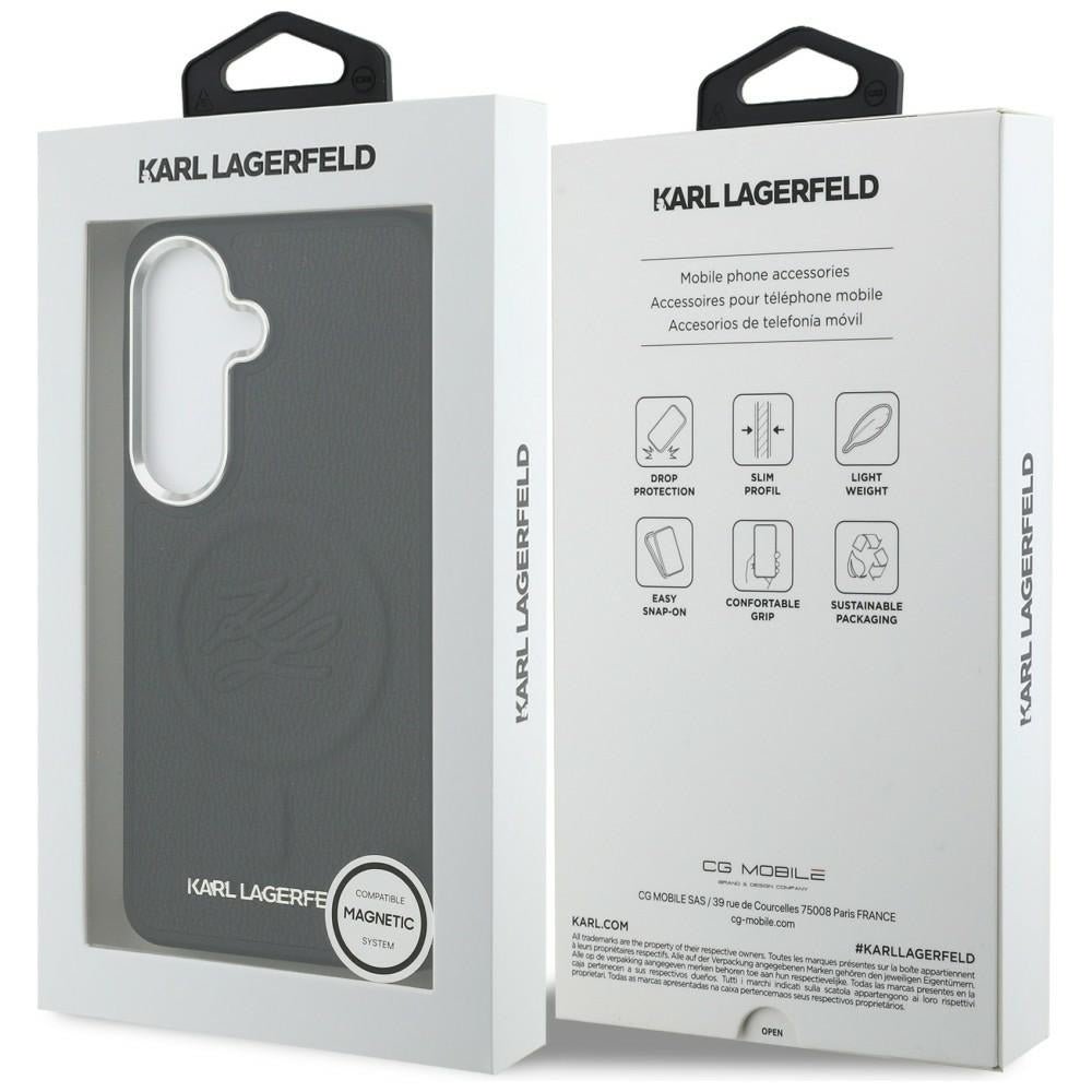 Karl Lagerfeld Samsung Galaxy S26 - Σκληρή Θήκη με Επένδυση Οικολογικού Δέρματος και MagSafe - Embossed Ring Initial and Metal Logo - Black
