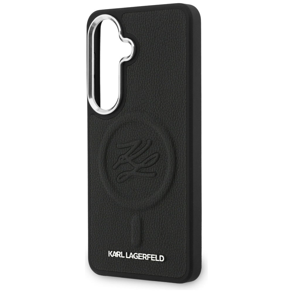 Karl Lagerfeld Samsung Galaxy S26 - Σκληρή Θήκη με Επένδυση Οικολογικού Δέρματος και MagSafe - Embossed Ring Initial and Metal Logo - Black