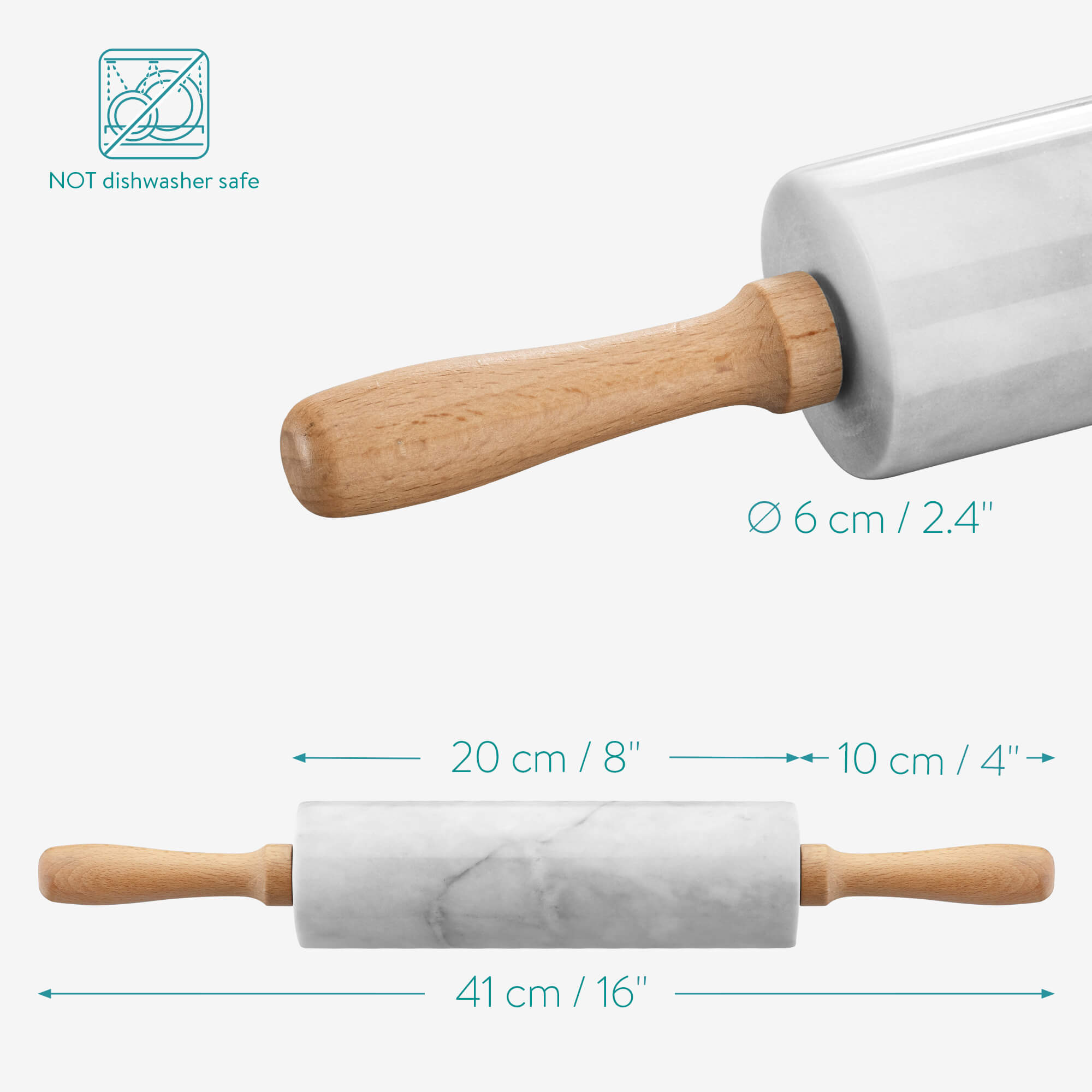 Navaris Πλάστης από Μάρμαρο με Ξύλινες Λαβές και Stand - White / Brown - 55002.01.02
