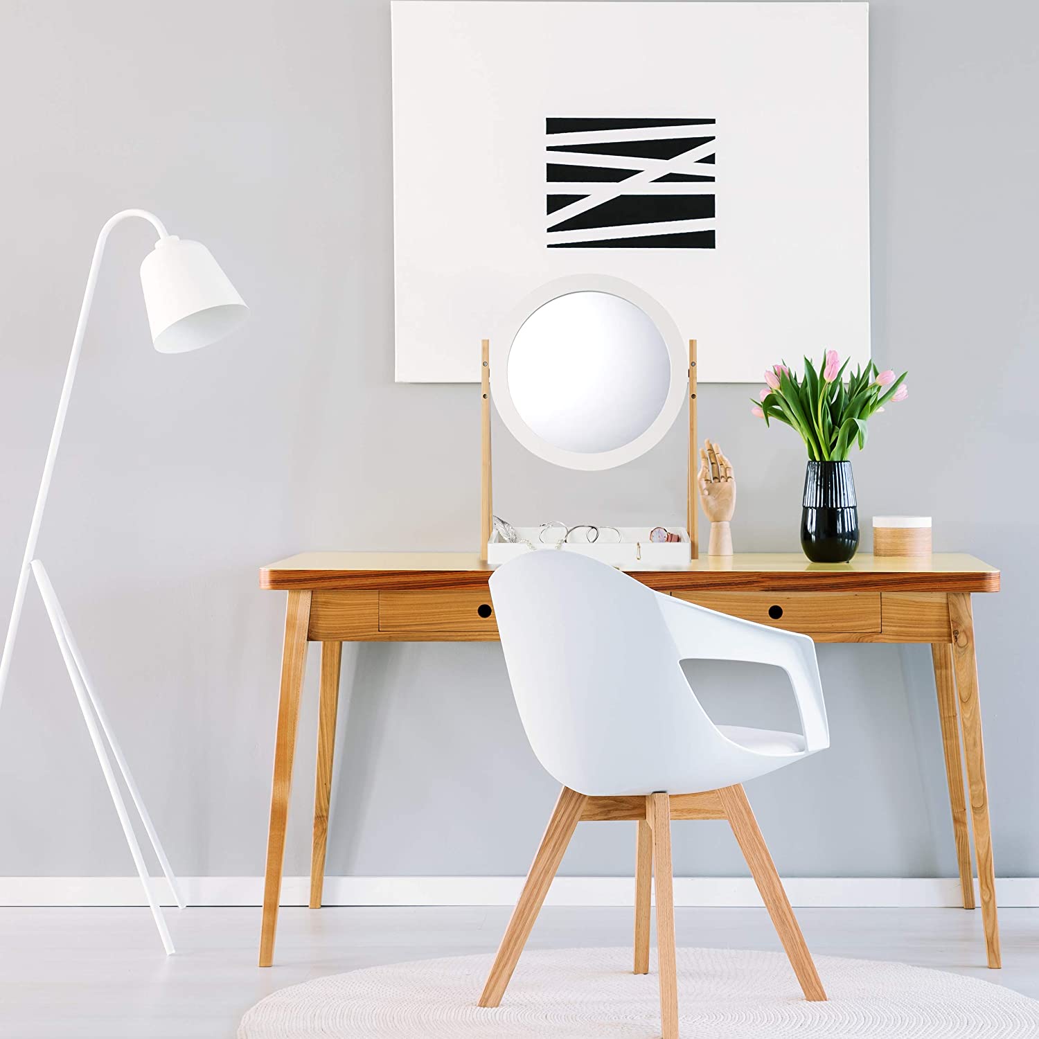 Relaxdays Περιστρεφόμενος Καθρέπτης Μακιγιάζ με Ράφι για Καλλυντικά από Μπαμπού - Natural / White - 4052025249779