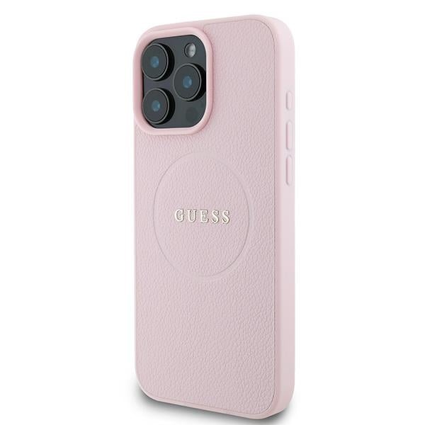 Guess iPhone 16 Pro - Grained Ring MagSafe - Σκληρή Θήκη από Οικολογικό Δέρμα - Pink - GUHMP16LPGHSMMP