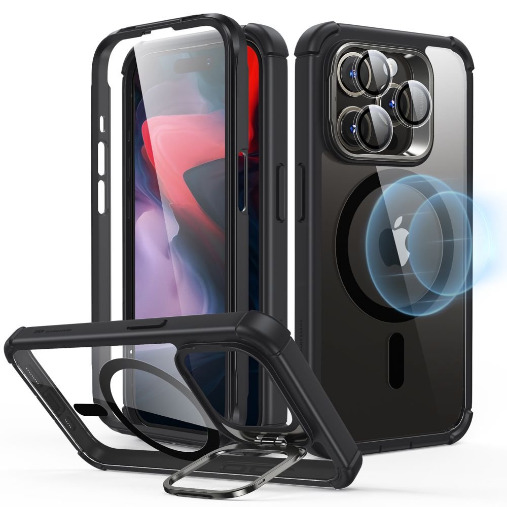 ESR iPhone 15 Pro Armor Tough Kickstand Halolock MagSafe Σκληρή Θήκη με Προστασία Οθόνης / Κάμερας και Stand - Διάφανη / Black