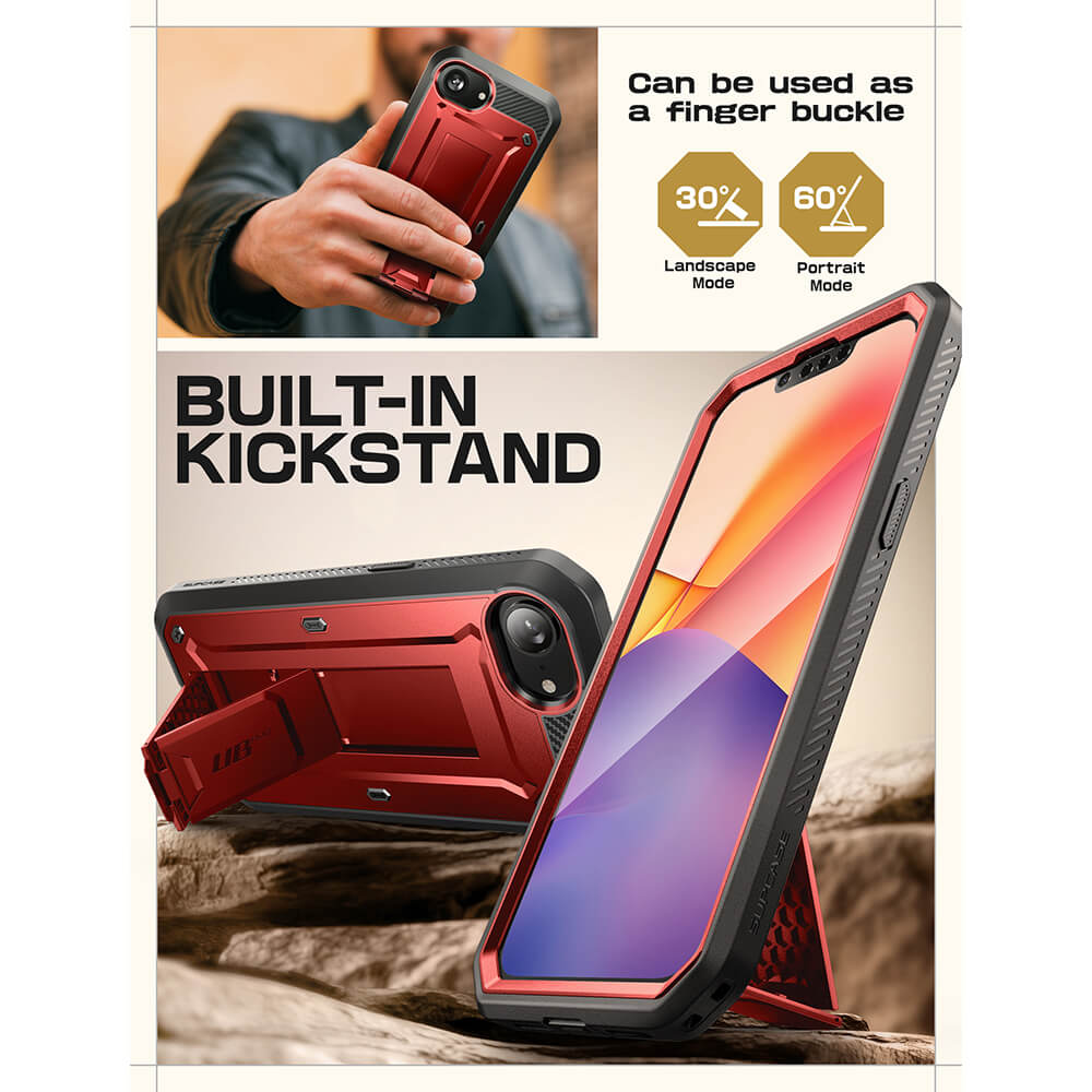 Supcase iPhone 16e Unicorn Beetle Pro Σκληρή Θήκη με Προστασία Οθόνης και Stand - Metallic Red