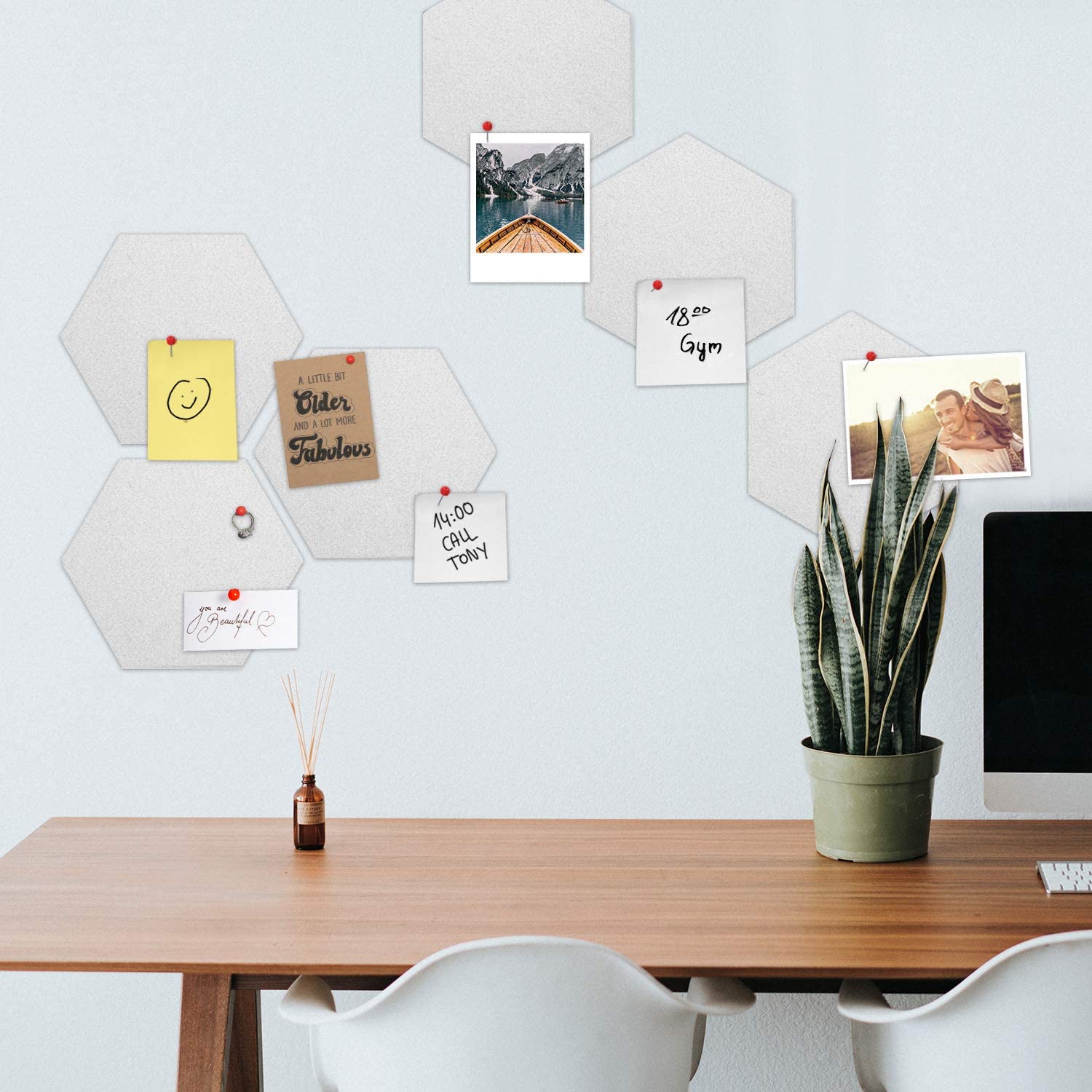 Navaris Hexagon Felt Memo Boards - Σετ με 6 Πλαίσια Ανακοινώσεων και Πινέζες - White - 46230.05