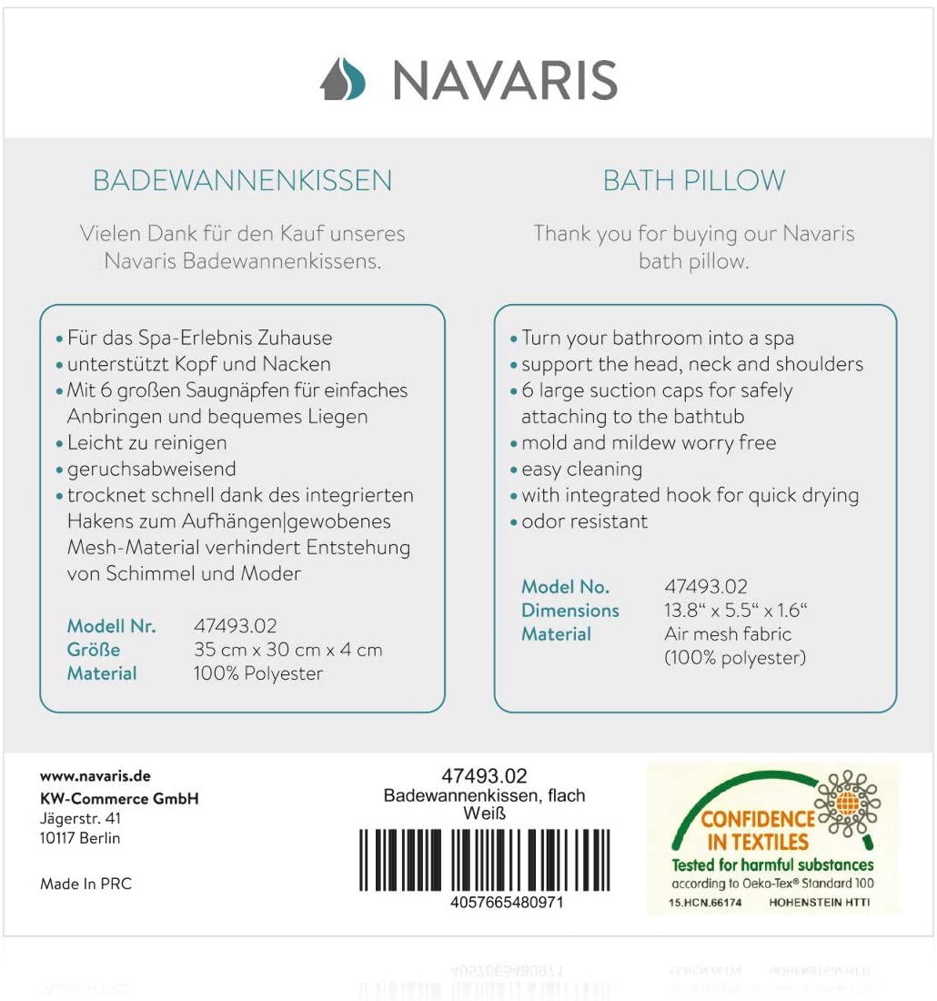 Navaris Bath Pillow for Head Neck Shoulders Αντιολισθητικό Μαξιλάρι Μπάνιου - White - 47493.02