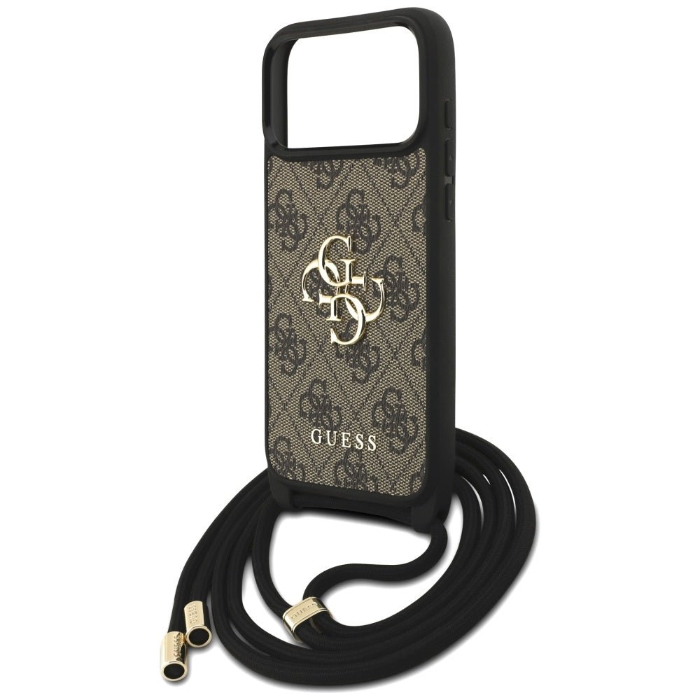 Guess iPhone 17 Pro Max - 4G Big Logo Cord Stap Crossbody - Θήκη με Επένδυση Συνθετικού Δέρματος και Λουράκι - Brown - GUHCP17XP4GMGCRW