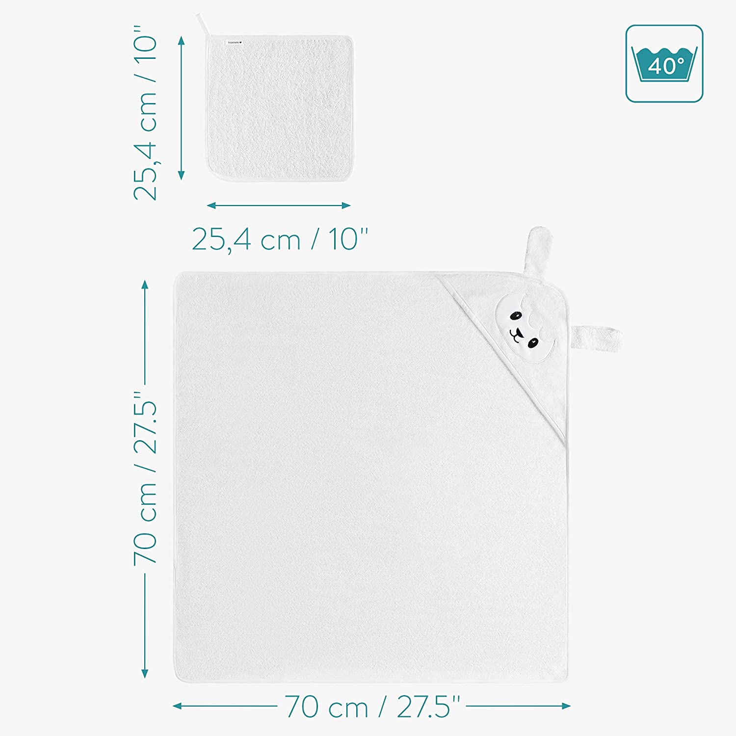 Navaris Σετ με Πετσέτα Μπάνιου με Κουκούλα για Μωρά και Πετσετάκι - 70 x 70cm - Design Sheep - 53694.02