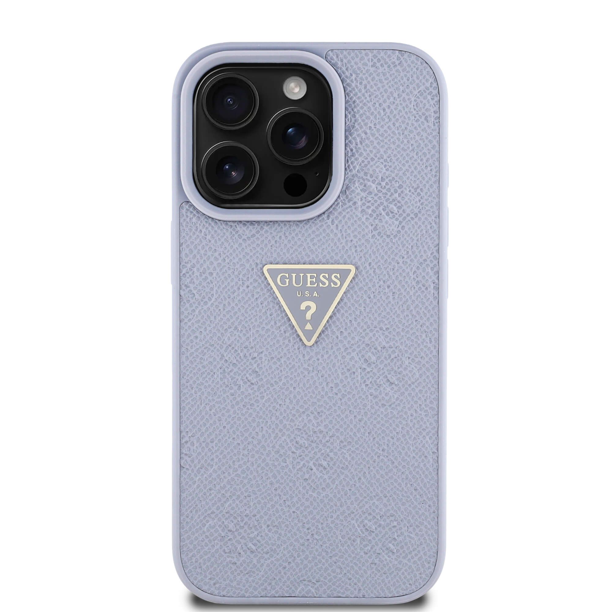Guess iPhone 16 Pro - Hot Stamp 4G Pattern Triangle Metal Logo - Θήκη με Επένδυση Συνθετικού Δέρματος και Πλαίσιο Σιλικόνης - Purple - GUHCP16LPGP4STRU
