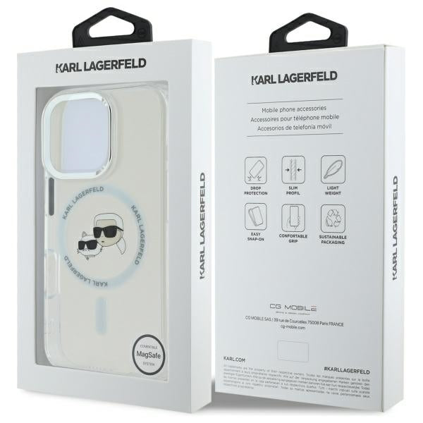 Karl Lagerfeld iPhone 16 Pro - IML Metal Karl and Choupette Head - Σκληρή Θήκη με Πλαίσιο Σιλικόνης και MagSafe - White - KLHMP16LHLSKCH