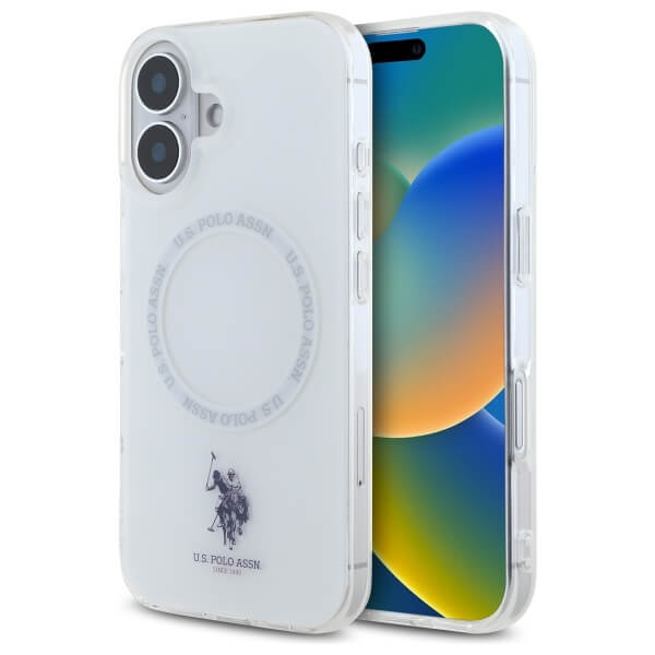 US Polo iPhone 16 - IML Ring - MagSafe Σκληρή Θήκη με Πλαίσιο Σιλικόνης - White - USHMP16SHOCLDPW