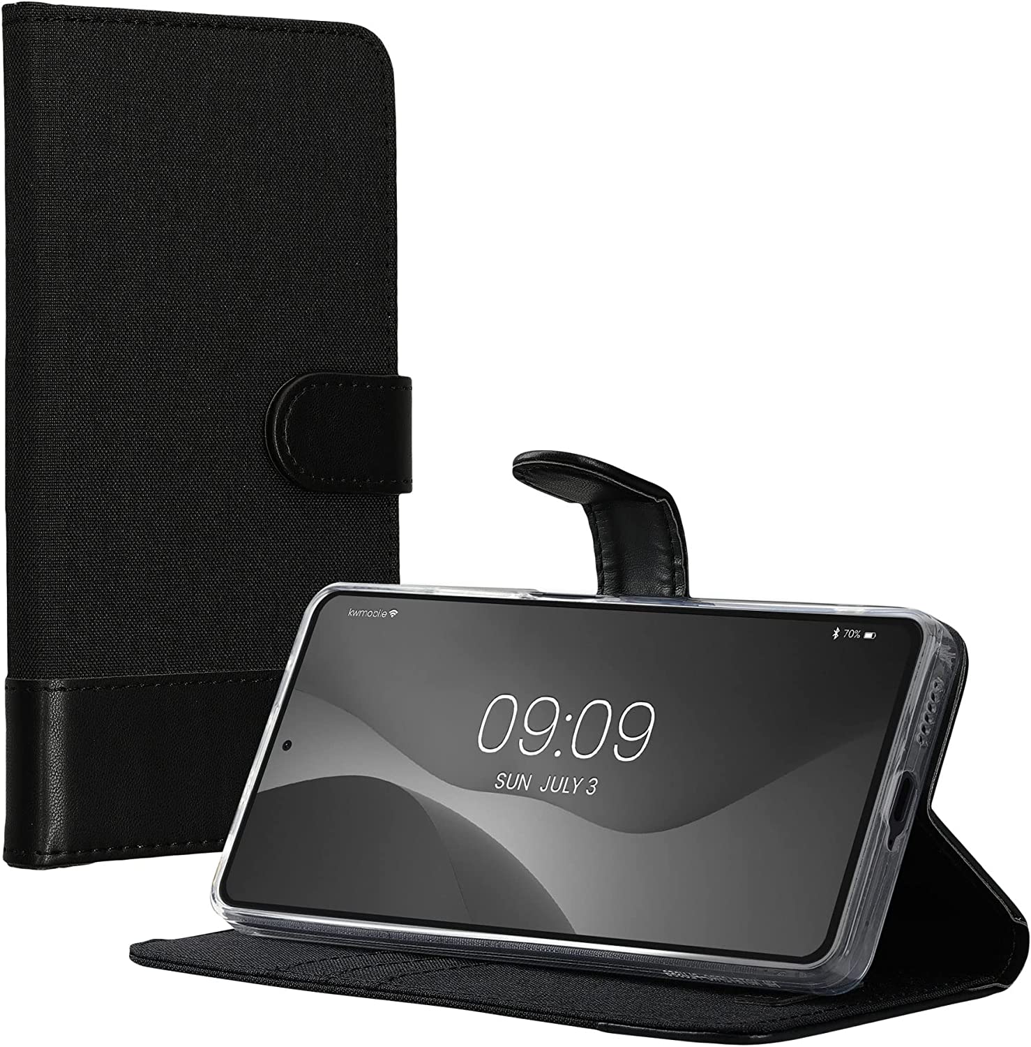 KW Xiaomi Redmi Note 12 Pro+ Θήκη Πορτοφόλι Stand Canvas - Anthracite / Black - 60737.73