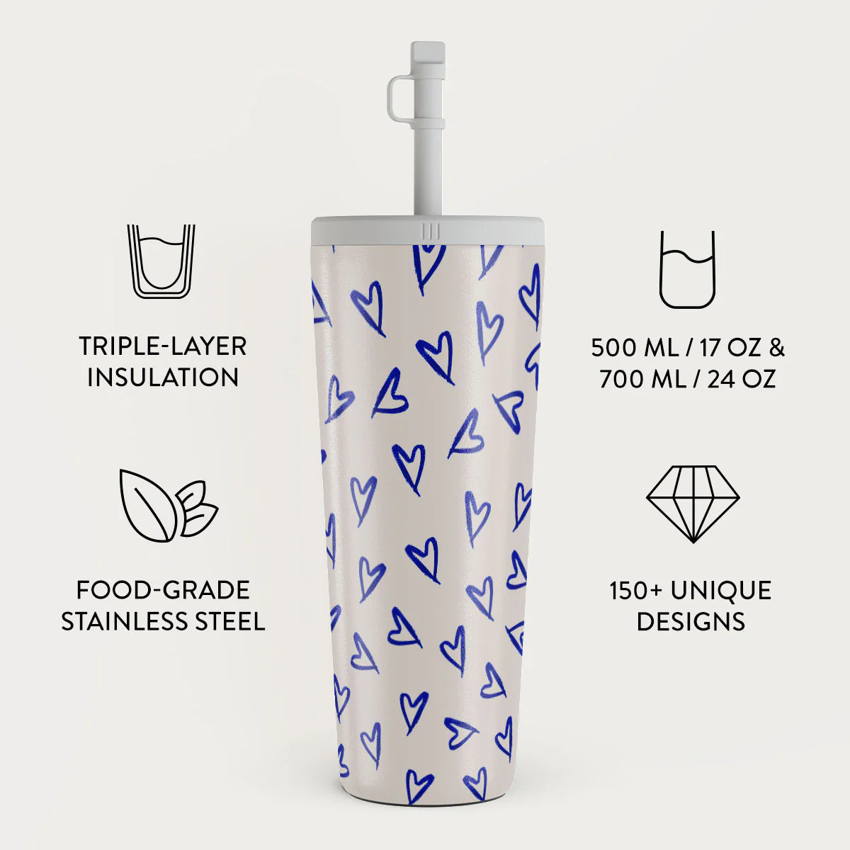 Burga Κούπα θερμός από Ανοξείδωτο Ατσάλι με καλαμάκι - 700ml - Love Me Right