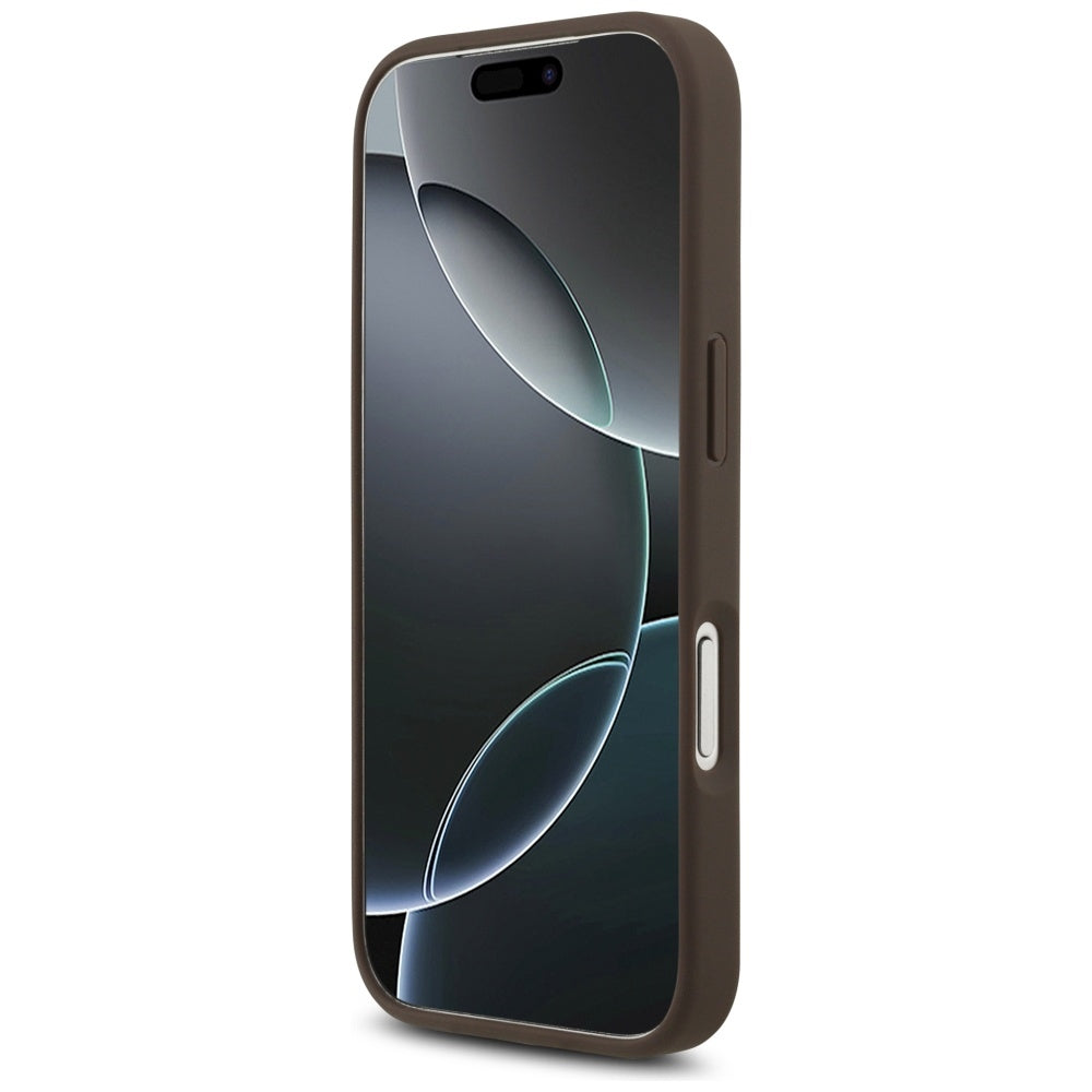 Guess iPhone 17 Pro - 4G Strap Triangle Logo MagSafe - Σκληρή Θήκη με Επένδυση Συνθετικού Δέρματος και Λουράκι - Brown - GUHMP17LP4TSDPPSW