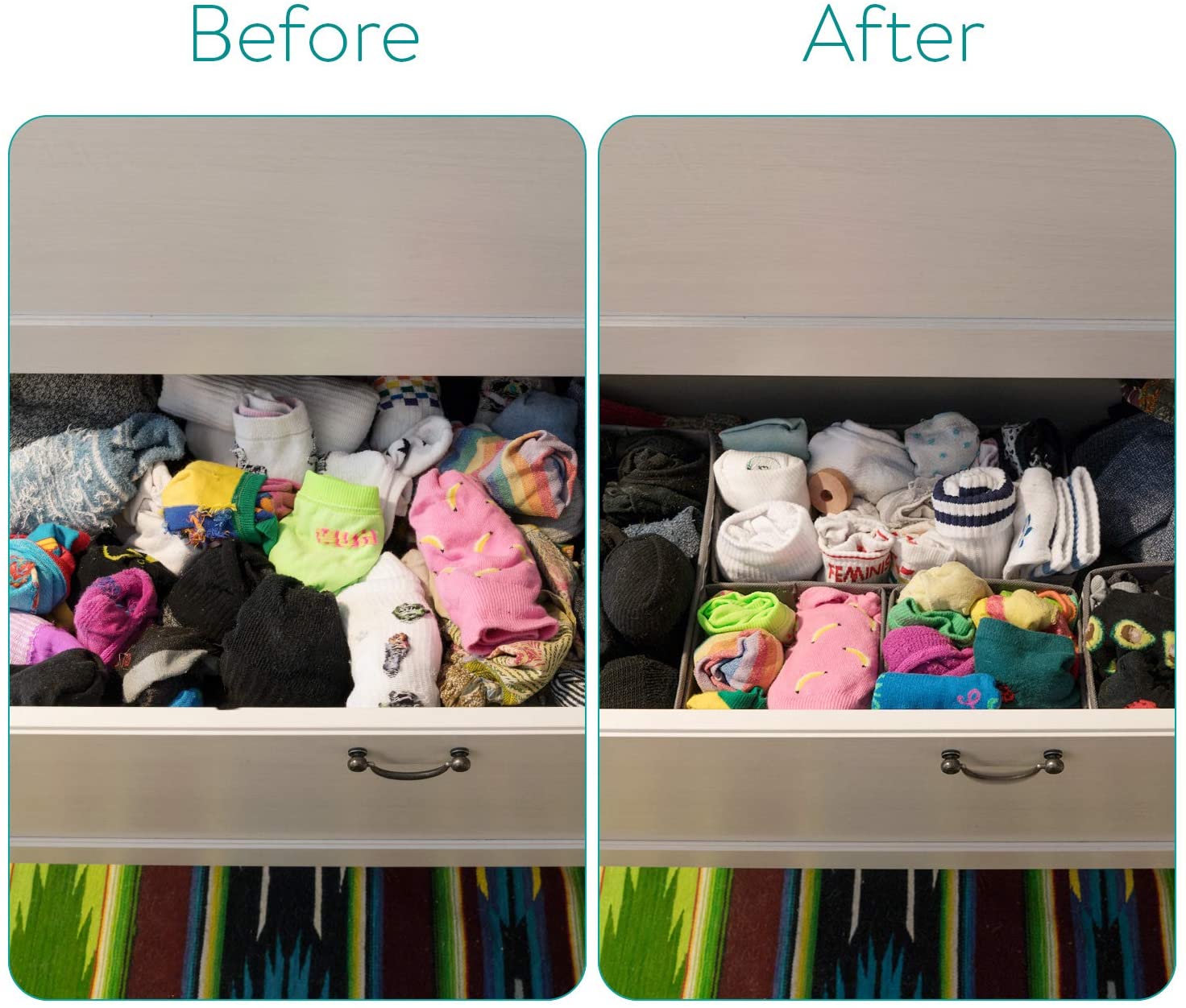 Navaris Σετ με 6 Υφασμάτινα Κουτιά Αποθήκευσης - Grey / White - 49052.06