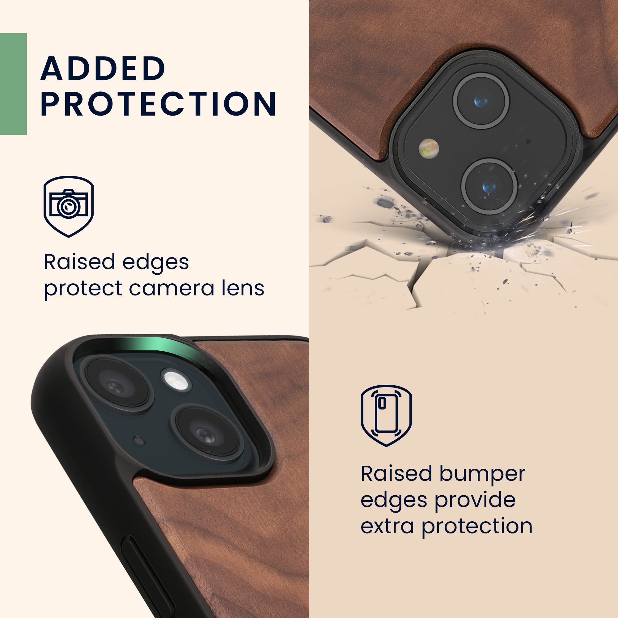 KW iPhone 15 Θήκη από Φυσικό Ξύλο - Design Navigational Compass Mother of Pearl - Dark Brown